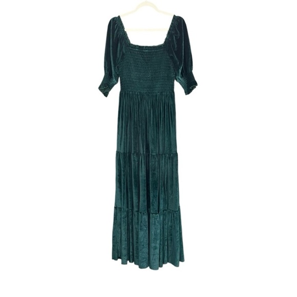 Baltic Born Clara Smocked Velvet Maxi Dress Green NWT - Picture 2 of 16